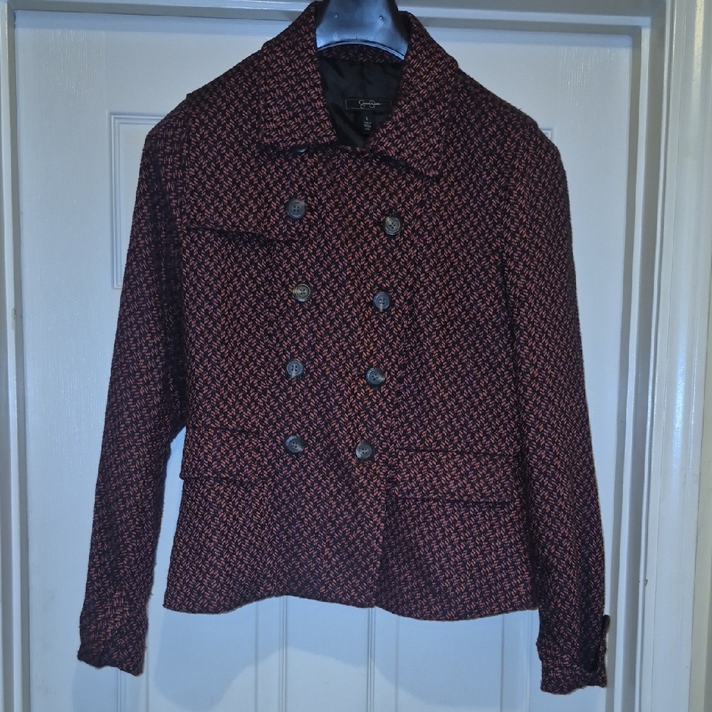 Jessica Simpson Women's Double-Breasted Pea Coat - Black and Red